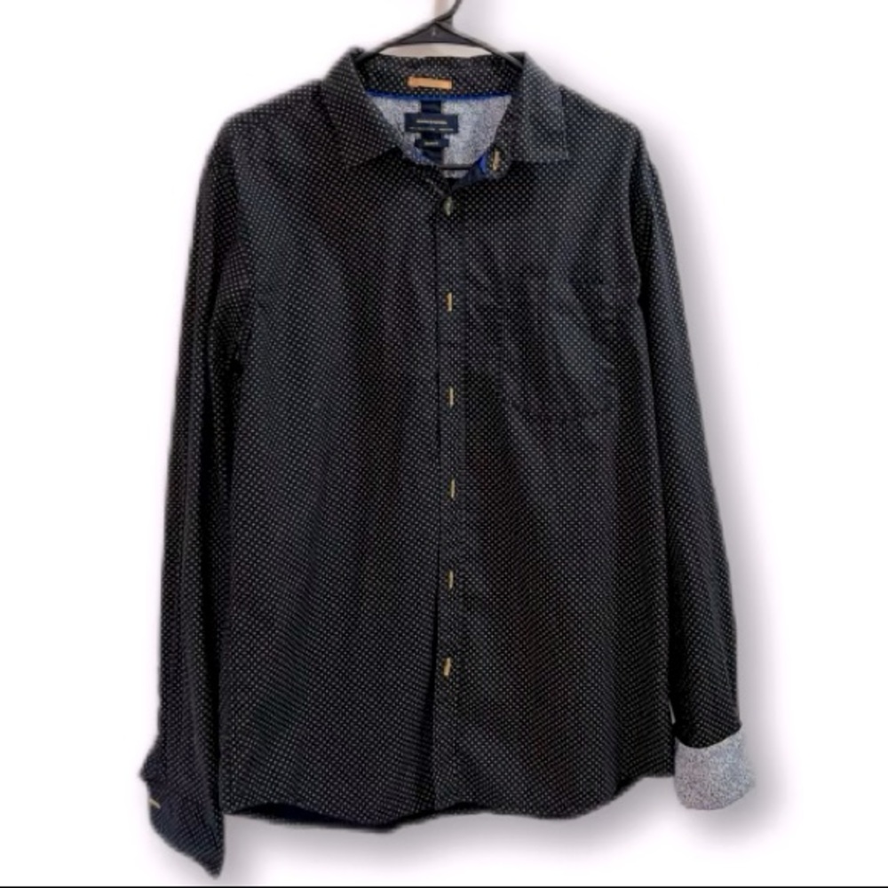 Mens Denim and Flower XL Slim fit button down with floral foldable cuffs